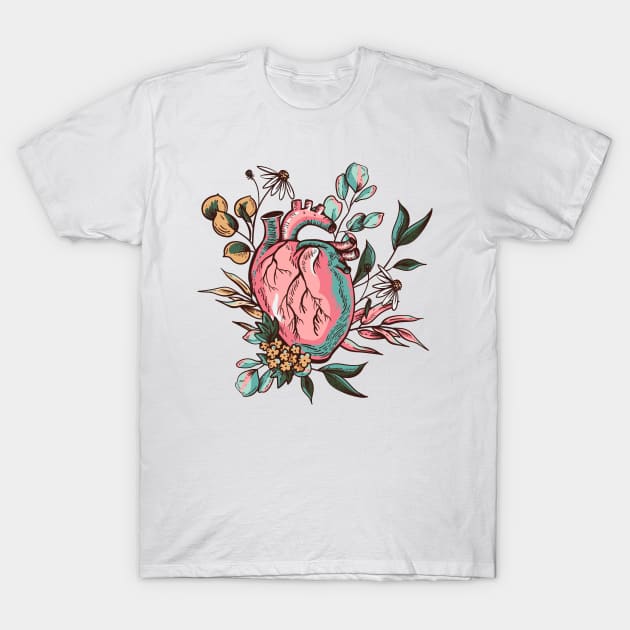 human heart flower illustration T-Shirt by Mako Design 